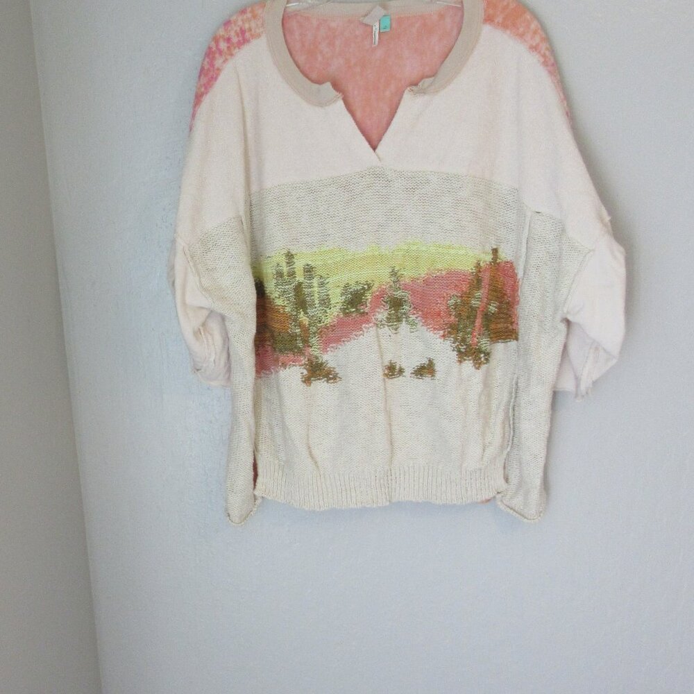 ANTHROPOLOGIE Pilcro Pullover 3/4 Roll Tab Sleeve V-Neck 1X Top